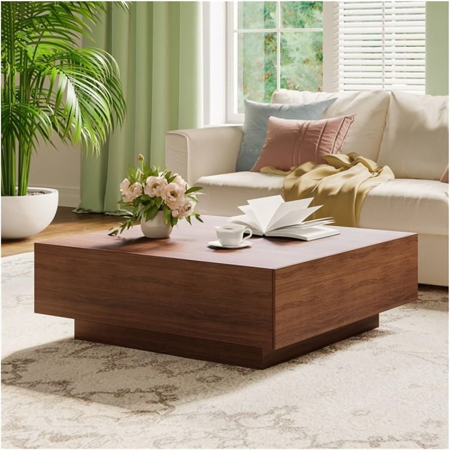 Amazon: Uopyne 39.37" Vintage Rustic Coffee Table, Minimalist Luxurious  Wood Veneer Coffee Table Brown, With Storage For Living Room Cafe Loft  Dessert Shop Bar : Home & Kitchen With Most Up To Date Brown Rustic Coffee Tables (Photo 8 of 10)