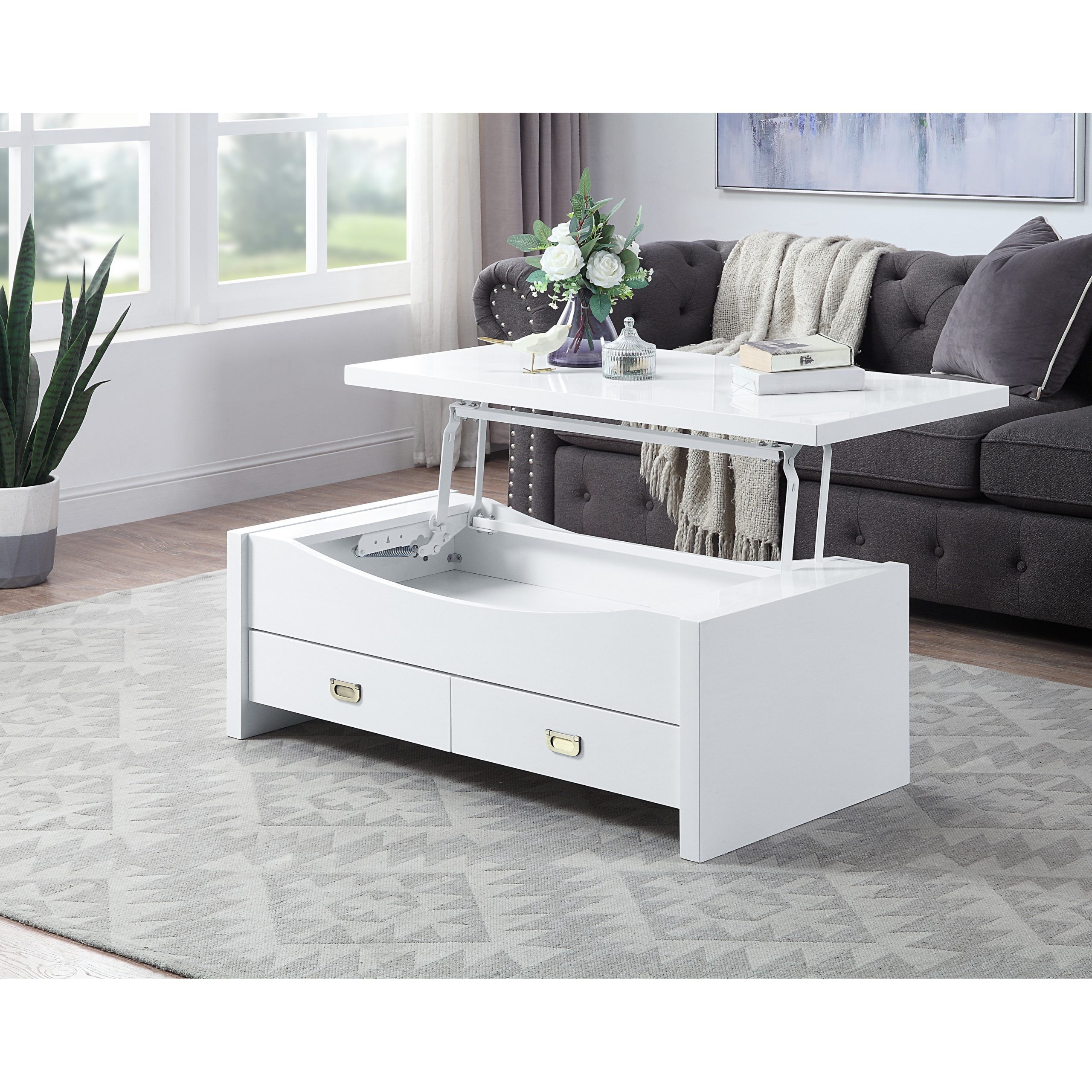 Aoolive Lift Top Coffee Table With Drawers In High Gloss White Finish – On  Sale – Bed Bath & Beyond – 35561340 For Fashionable High Gloss Lift Top Coffee Tables (View 10 of 10)