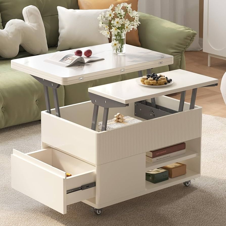 Best And Newest Amazon: Guyii Lift Top Coffee Table With Storage, Small Multi Function  Extendable Coffee Table Center Table With Hidden Compartment, Modern Dining  Table For Living Room, Dining Room : Home & Kitchen Inside Modern Coffee Tables With Hidden Storage Compartments (View 8 of 10)