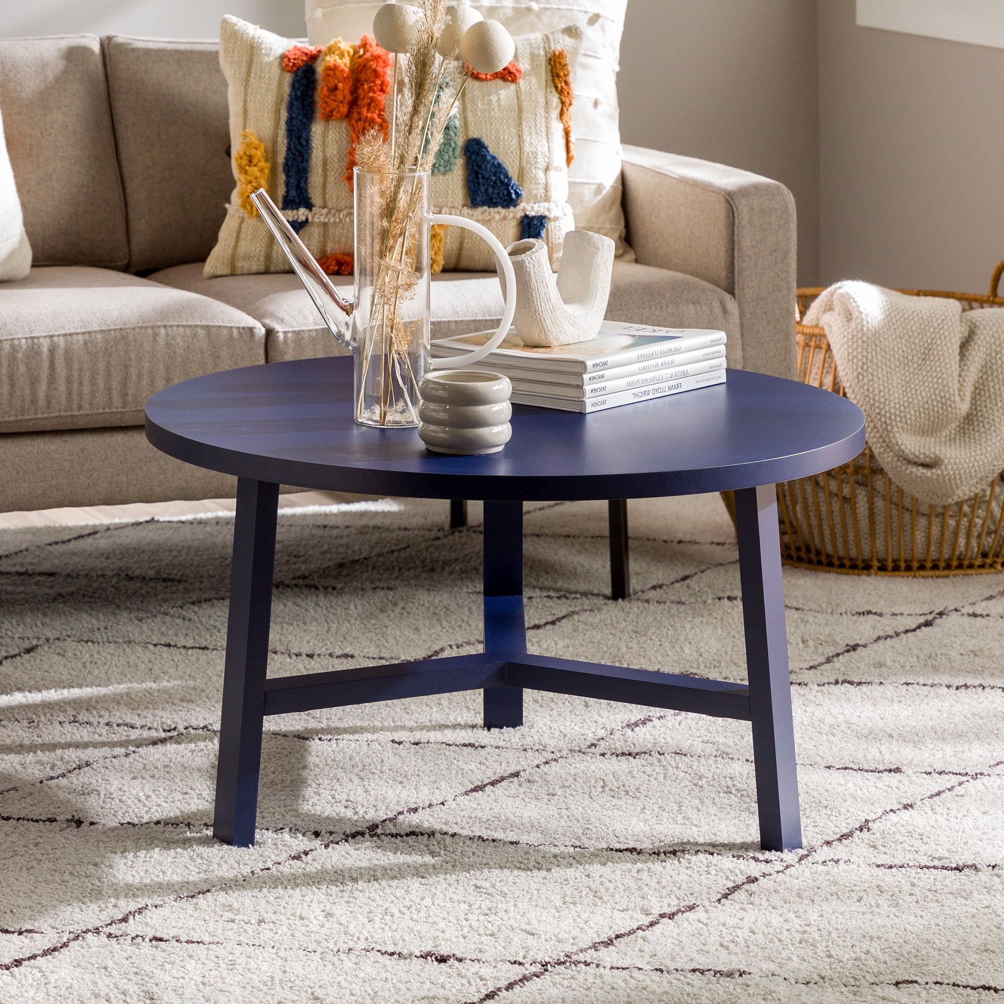 Best And Newest Simple Design Coffee Tables With Regard To Gap Home Mid Century Modern Simple 3 Leg Round Coffee Table, Blue –  Walmart (View 8 of 10)
