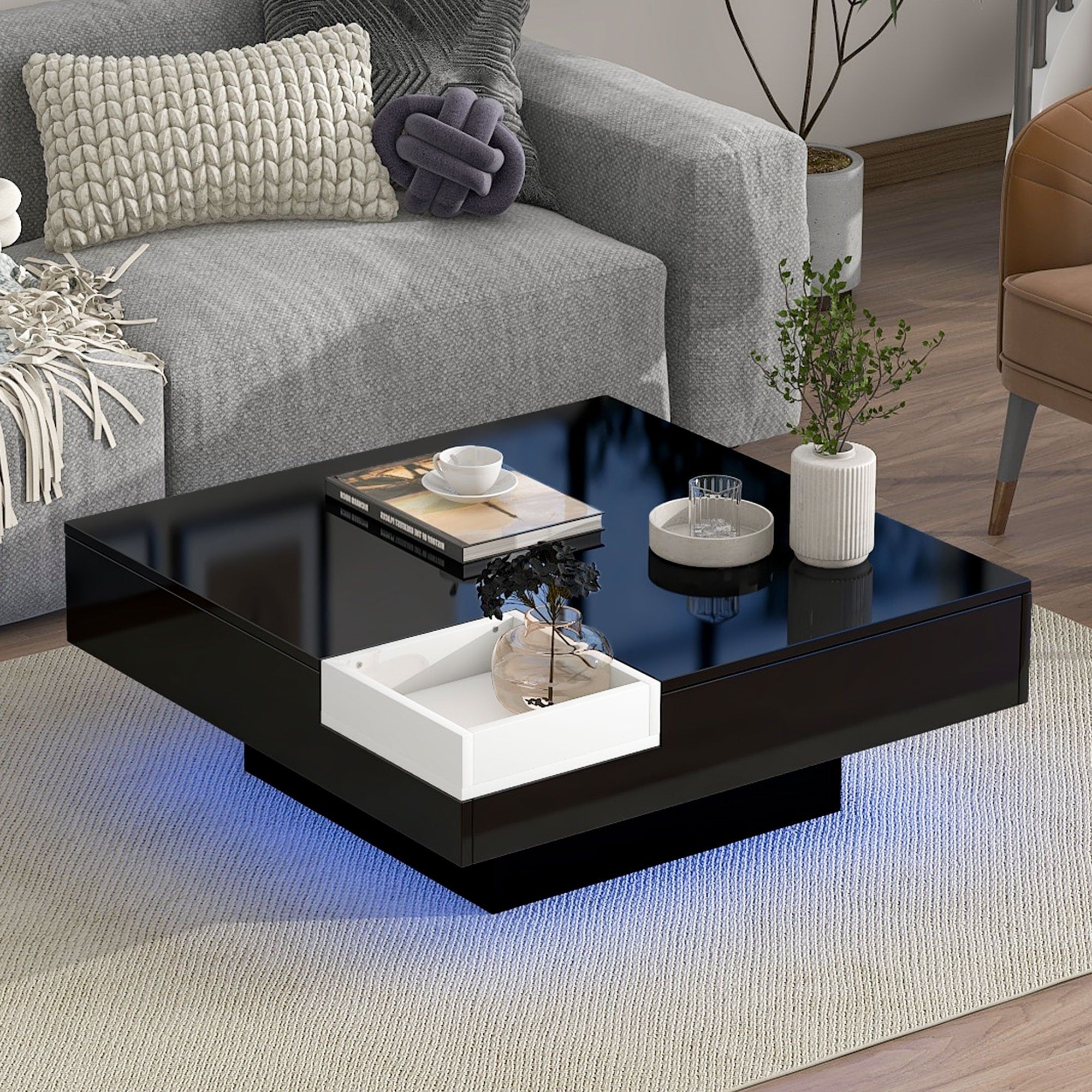 Best And Newest Square Coffee Table With Detachable Tray And Plug In 16 Color Led Strip  Lights Remote Control – Bed Bath & Beyond – 37367161 With Detachable Tray Coffee Tables (Photo 4 of 10)