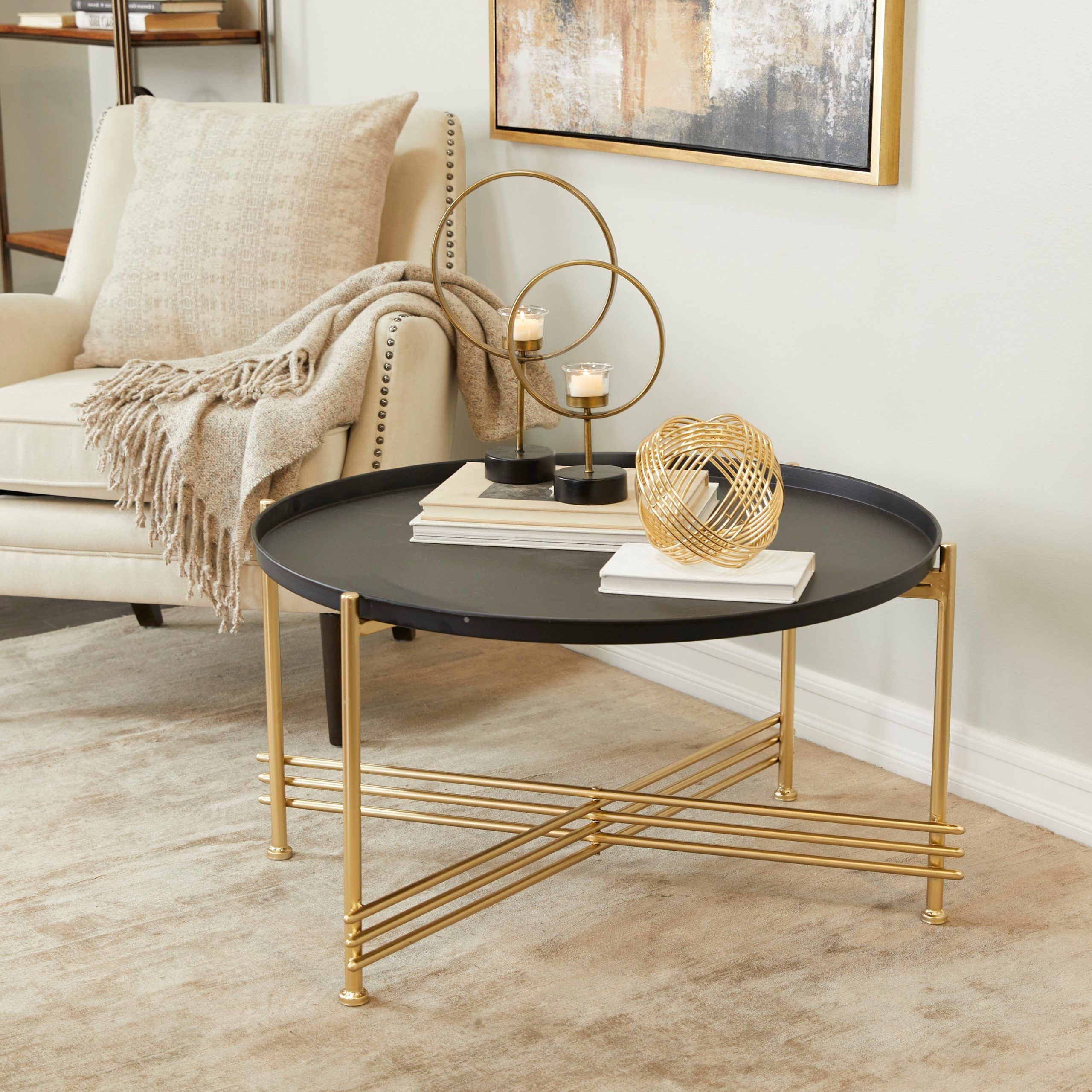 Best And Newest Studio 350 Black Metal Coffee Table With Gold X Shaped Base – 33 X 33 X 19  – Walmart In Studio 350 Black Metal Coffee Tables (Photo 1 of 10)