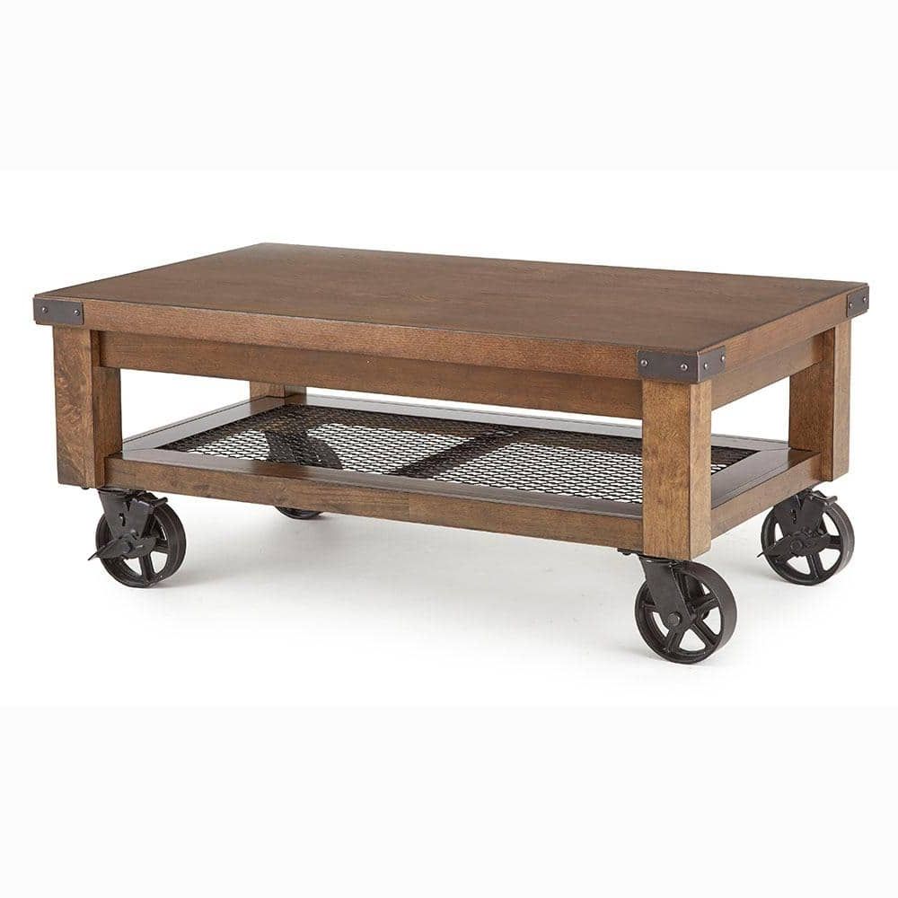 Coffee Tables With Casters Pertaining To Preferred Hailee 48 In. Brown Large Rectangle Wood Coffee Table With Casters Ha150c –  The Home Depot (Photo 4 of 10)