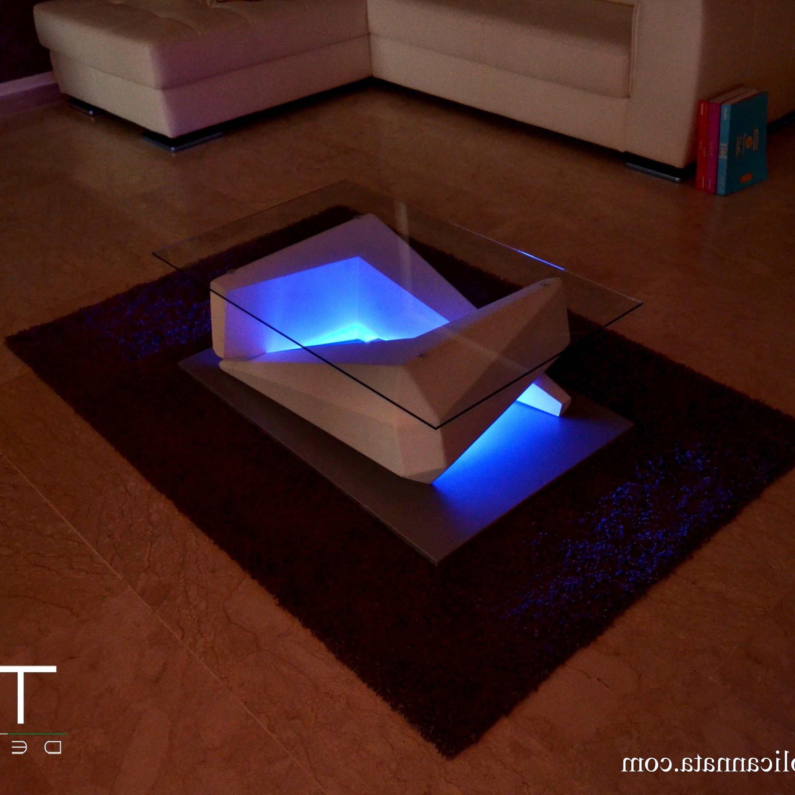 Coffee Tables With Led Lights For Fashionable Modern Coffee Table With Led Lights In Wood And Glass Silver Model – Etsy  Ireland (Photo 9 of 10)
