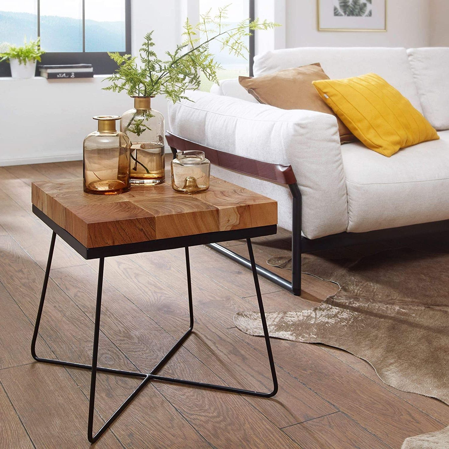 Coffee Tables With Metal Legs For Most Current Heather Wood Side Table With Metal Legs – Decornation (View 10 of 10)