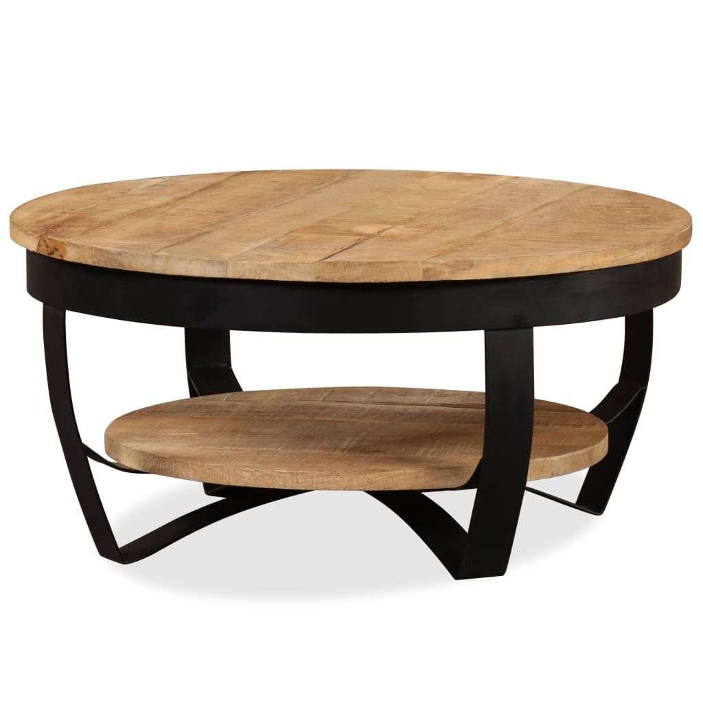 Coffee Tables With Round Wooden Tops Throughout Famous Round Coffee Table In Solid Mango Wood With Black Metal Base (View 9 of 10)
