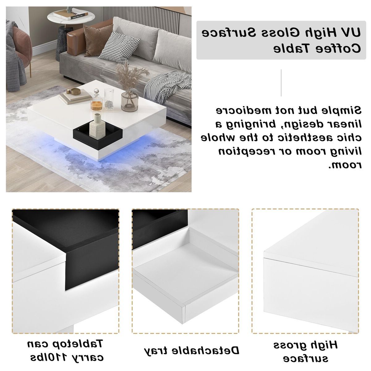 Current Detachable Tray Coffee Tables Within Smart Coffee Table With Detachable Tray Led Modern Home Office Furniture  White (View 10 of 10)
