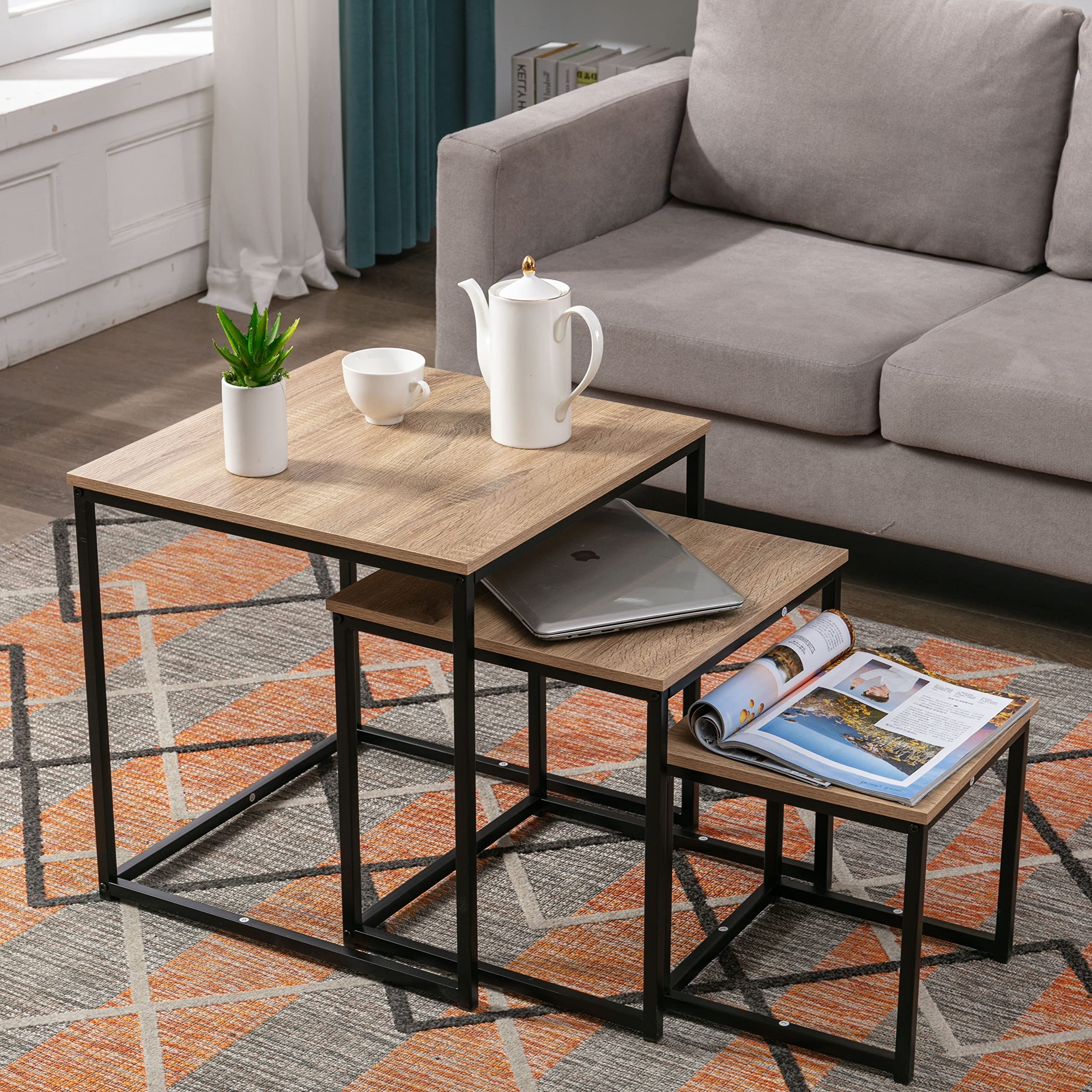 Current Mcc Direct Nest Coffee Table 3 In 1 Set Compact Modern Design For Space  Saving For Any Room (natural) : Amazon.co (View 3 of 10)