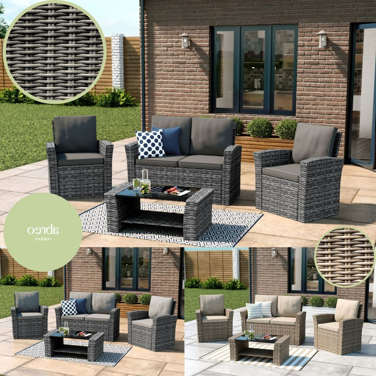 Current Outdoor Half Round Coffee Tables In Half Round Rattan Garden Furniture 4 Seater Coffee Table Sofa Chairs Set  Outdoor (View 9 of 10)