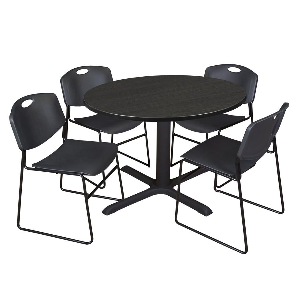 Current Regency Cain Steel Coffee Tables Regarding Regency Cain 48 In. Round Breakroom Table  Ash Grey & 4 Zeng Stack Chairs   Black (Photo 8 of 10)
