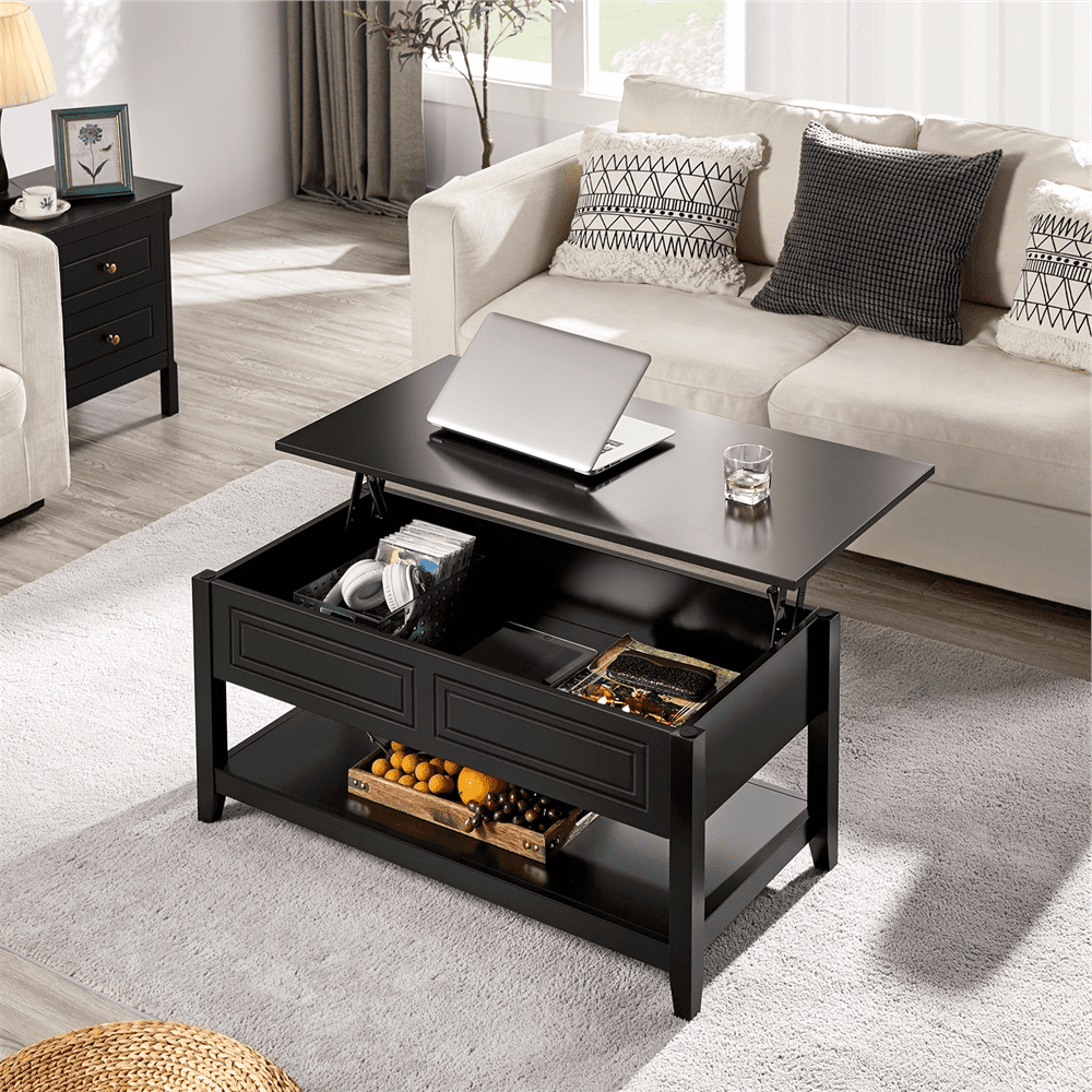 Easyfashion Wooden Lift Top Coffee Table With Hidden Storage And Bottom  Shelf, Black – Walmart Intended For 2019 Lift Top Coffee Tables With Storage (Photo 1 of 10)