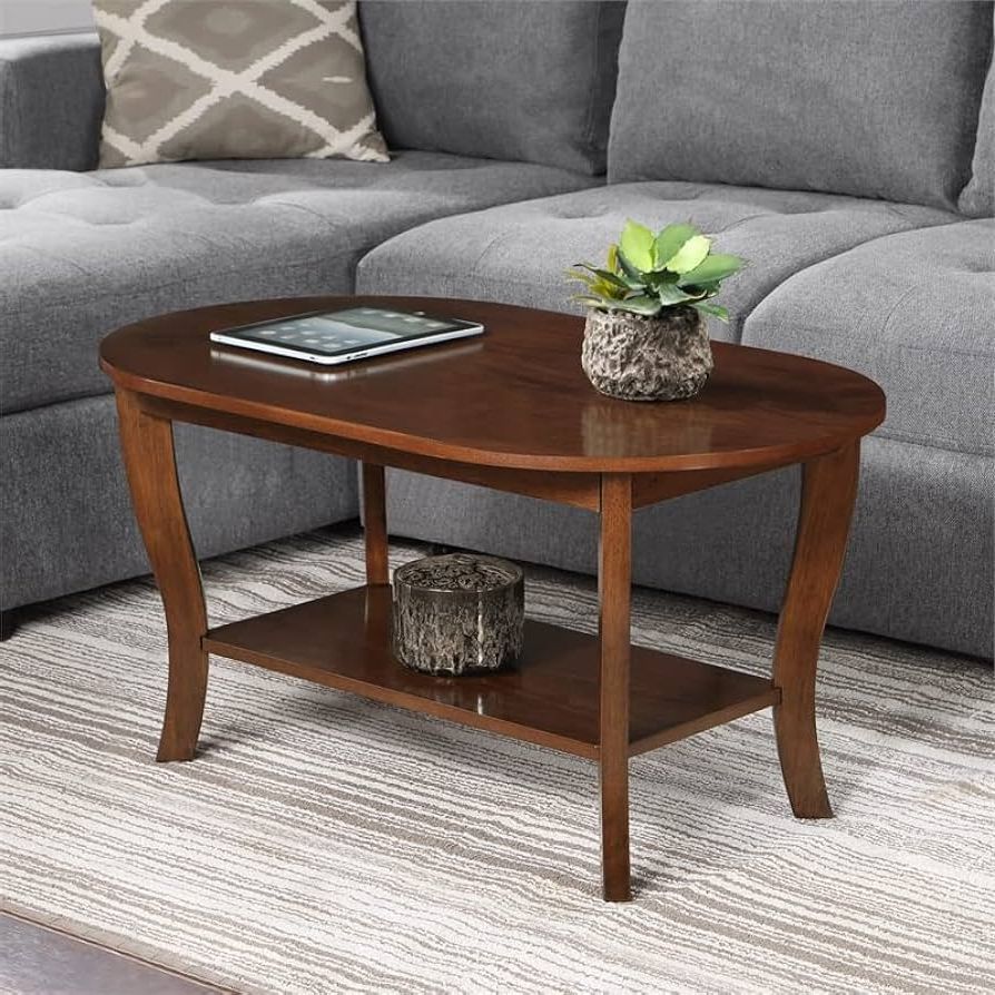 Espresso Wood Finish Coffee Tables Inside Favorite Amazon: Convenience Concepts American Heritage Oval Coffee Table With  Shelf In Espresso Wood Finish : Home & Kitchen (Photo 1 of 10)