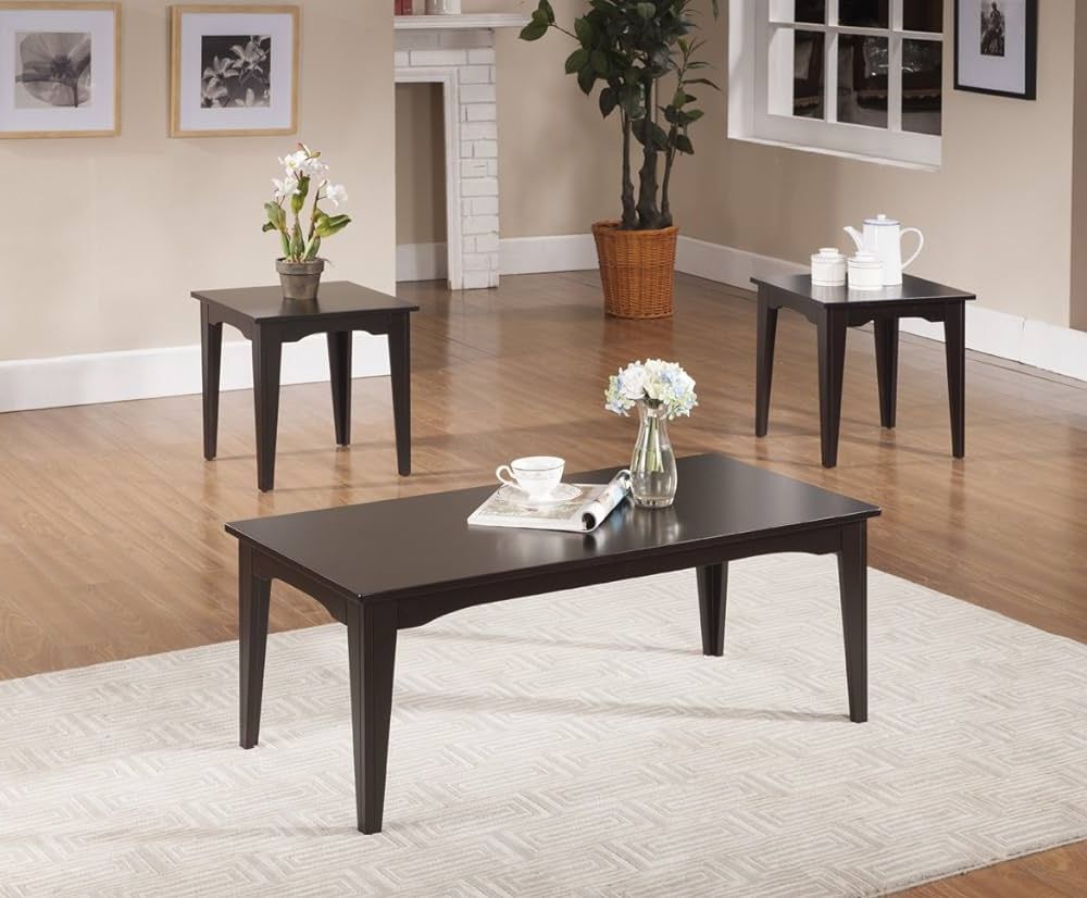 Espresso Wood Finish Coffee Tables Pertaining To Well Known 3 Pc. Kings Brand Espresso Finish Coffee Table & 2 End Tables Occasional  Set : Amazon (View 9 of 10)