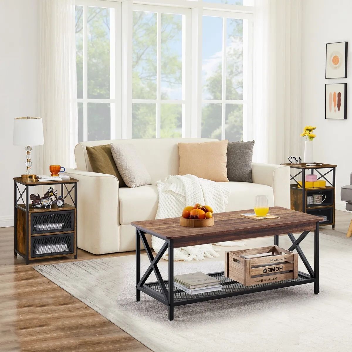 Famous 3 Piece Coffee Table Set Occasional Living Room Coffee Table + 2 End Side  Tables (View 5 of 10)