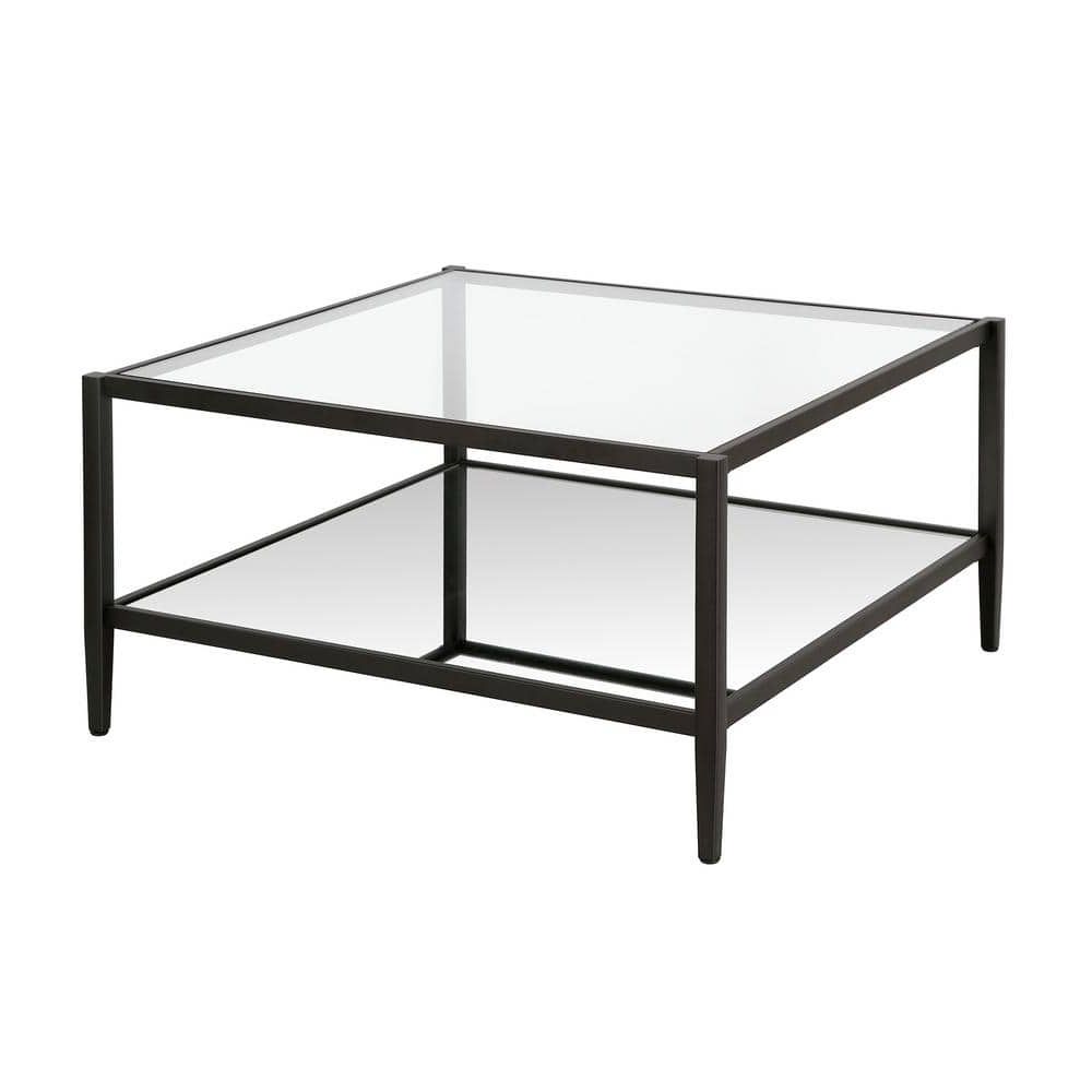 Famous Addison&lane Calix Square Tables With Regard To Meyer&cross Hera 32 In. Blackened Bronze Medium Square Glass Coffee Table  With Shelf Ct0453 – The Home Depot (Photo 10 of 10)