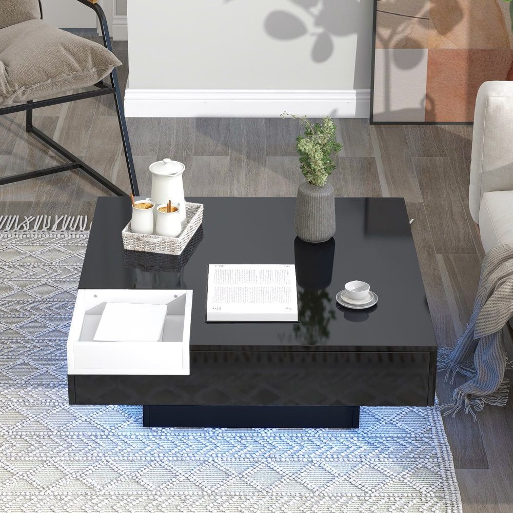Famous Hassch Modern Square Coffee Table With Detachable Tray, Minimalist Cocktail  Table With 16 Color Led Lights, Remote Control For Living Room, Black –  Walmart Intended For Hassch Modern Square Cocktail Tables (View 2 of 10)
