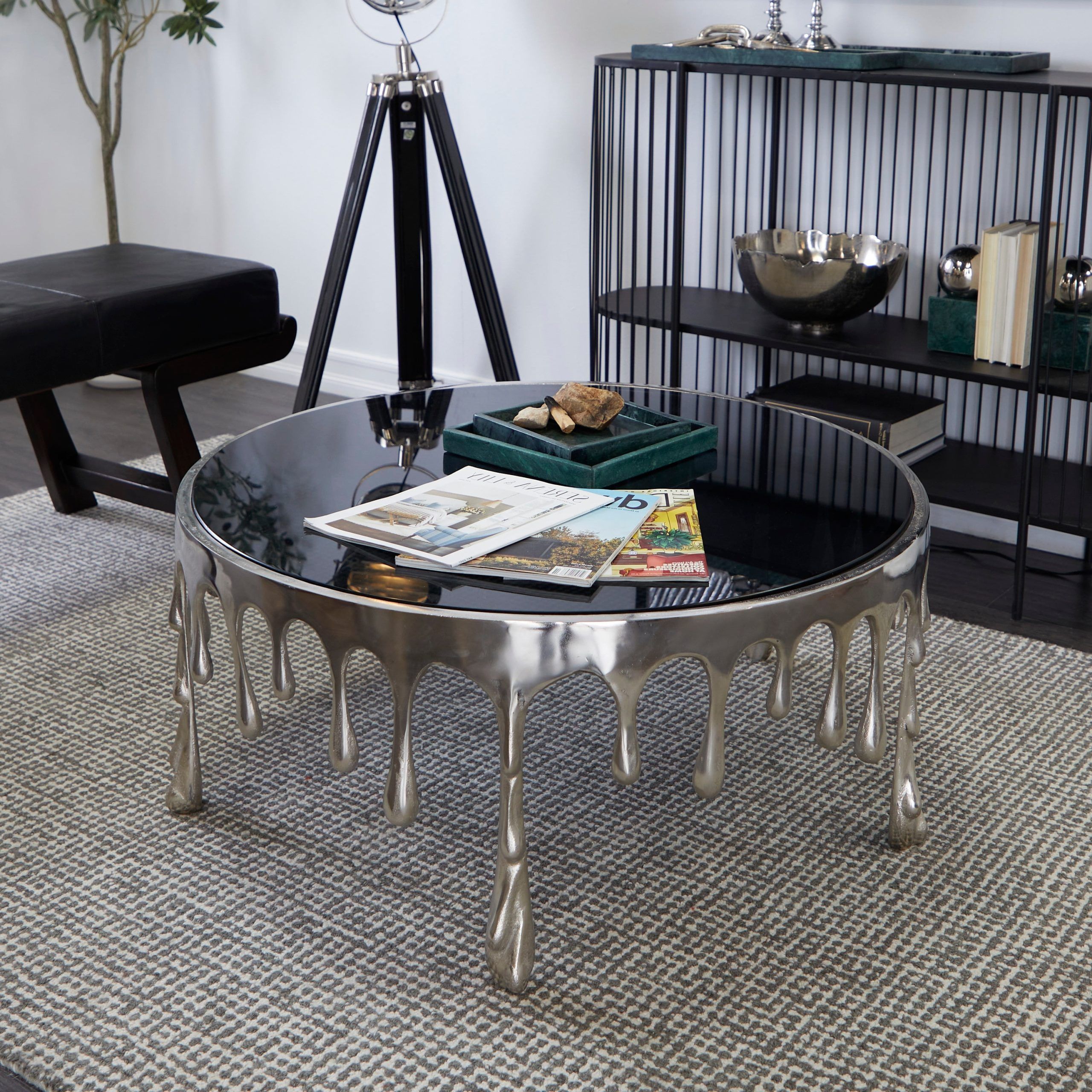 Famous Studio 350 Melting Drip Metal Accent, Coffee, And Console Table Collection  With Shaded Glass Top Silver – Coffee Table 37"l X 37"w X 18"h Coffee –  Walmart With Regard To Studio 350 Black Metal Coffee Tables (Photo 5 of 10)