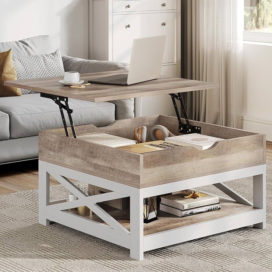 Farmhouse Lift Top Tables Inside Well Known Amazon: Yitahome Lift Top Coffee Table, Square Farmhouse Coffee Table,  Coffee Table With Double Storage, Rustic Wood Center Table For Living  Room,grey Wash : Home & Kitchen (Photo 1 of 10)