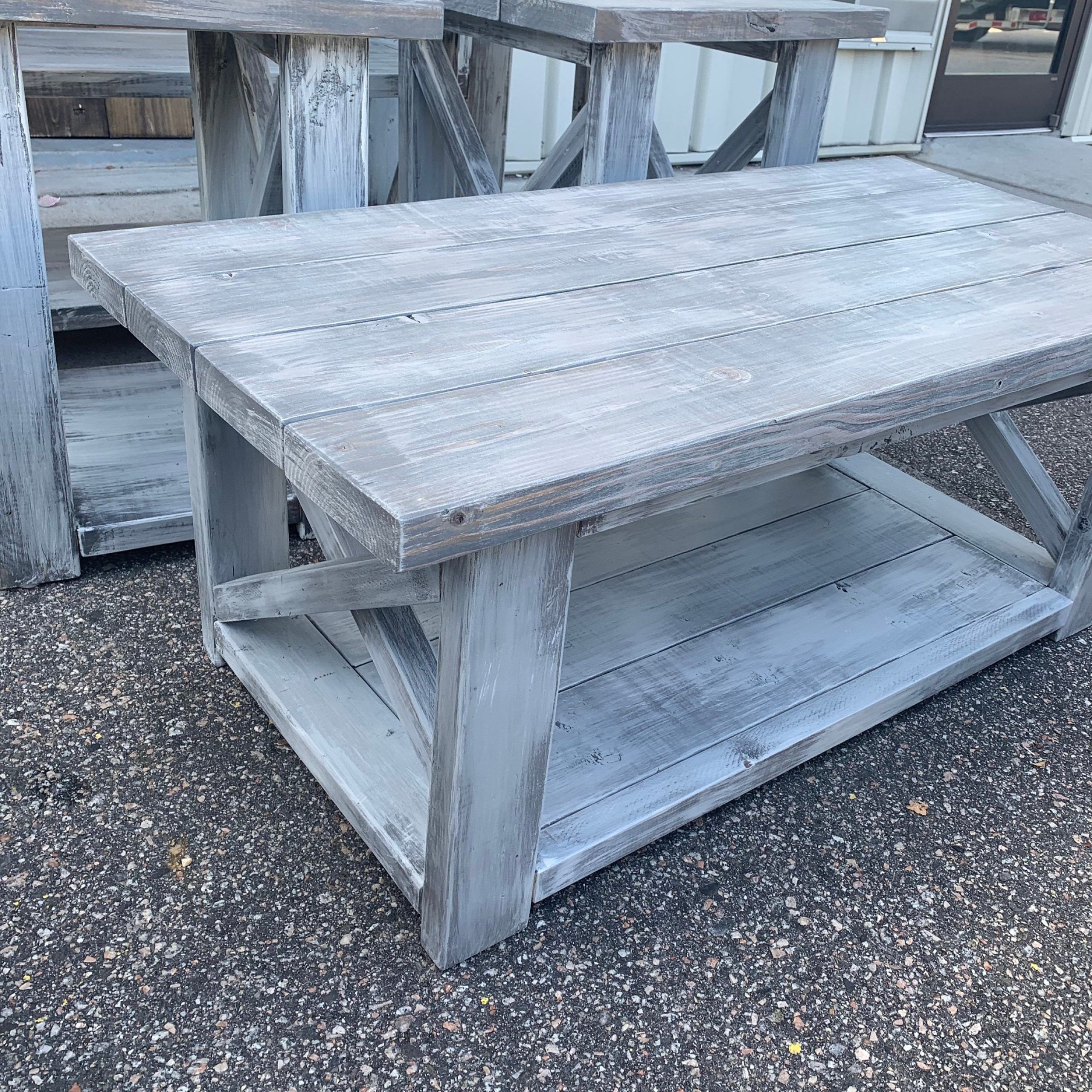 Farmhouse Living Room Set, End Tables Set And Coffee Table With Distressed  White Base Gray White Wash Top, Rustic Living Room Furniture X Regarding 2020 Rustic Gray End Tables (Photo 10 of 10)