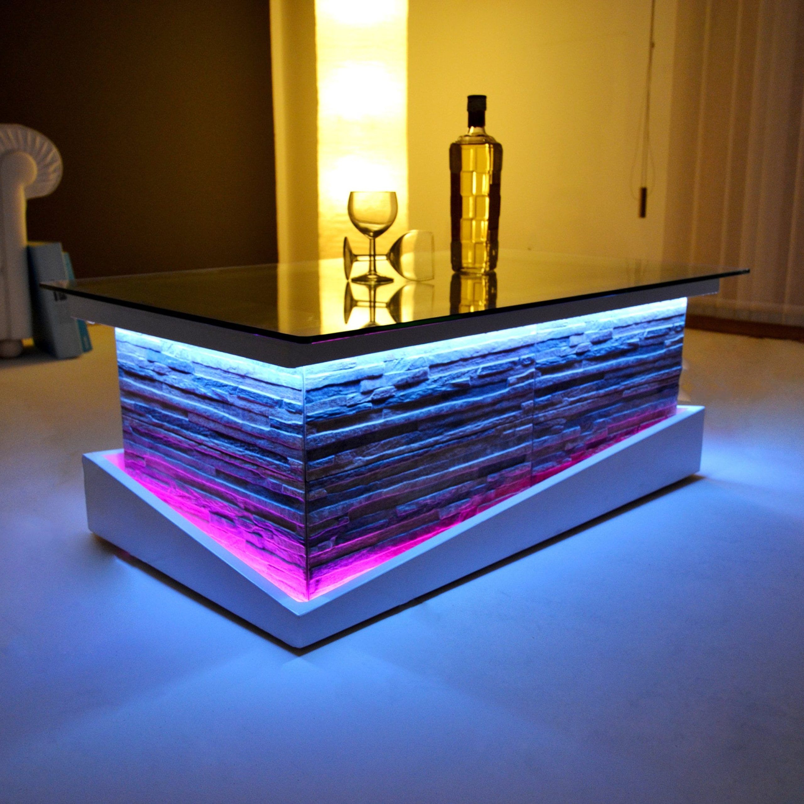 Fashionable Coffee Tables With Led Lights In Stone Model Coffee Table With Led Lights Glass Top – Etsy Finland (View 2 of 10)