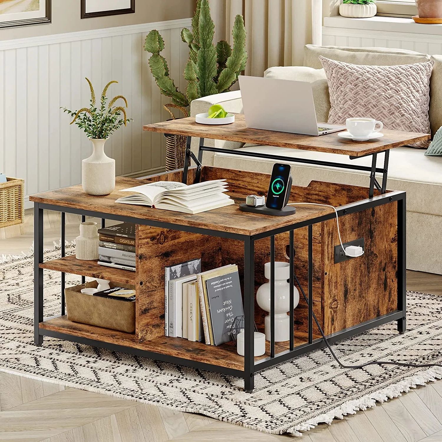 Fashionable Lift Top Coffee Tables With Hidden Storage Compartments With Farmhouse Square Lift Top Coffee Table With Storage And Hidden Compartment  Charging Station – China Coffee Table, Lift Top Coffee Table (Photo 10 of 10)