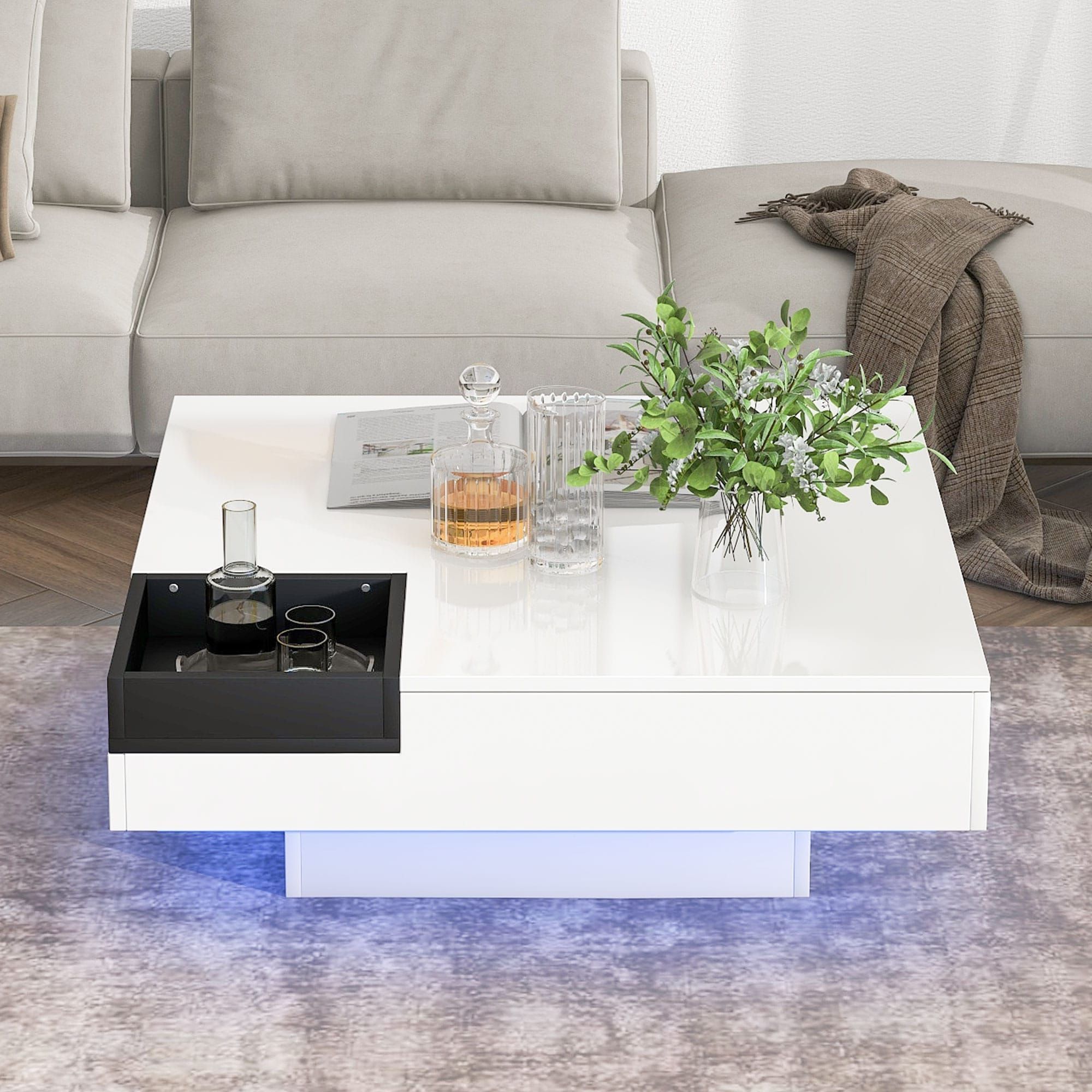 Favorite Detachable Tray Coffee Tables Within Square Coffee Table Entryway Table With Detachable Tray And Plug In  16 Color Led Strip Lights Sofa Tables For Living Room – Bed Bath & Beyond –  38355386 (Photo 7 of 10)