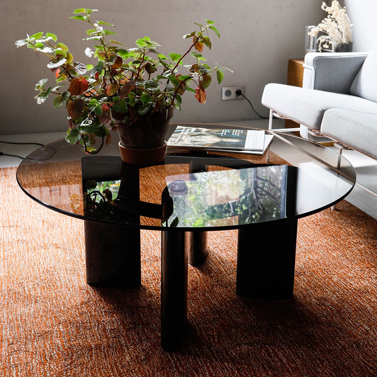 Glass Top Coffee Tables Regarding Popular Carlotta Round Coffee Table, Smoked Glass Top And Burgundy Legs (View 2 of 10)