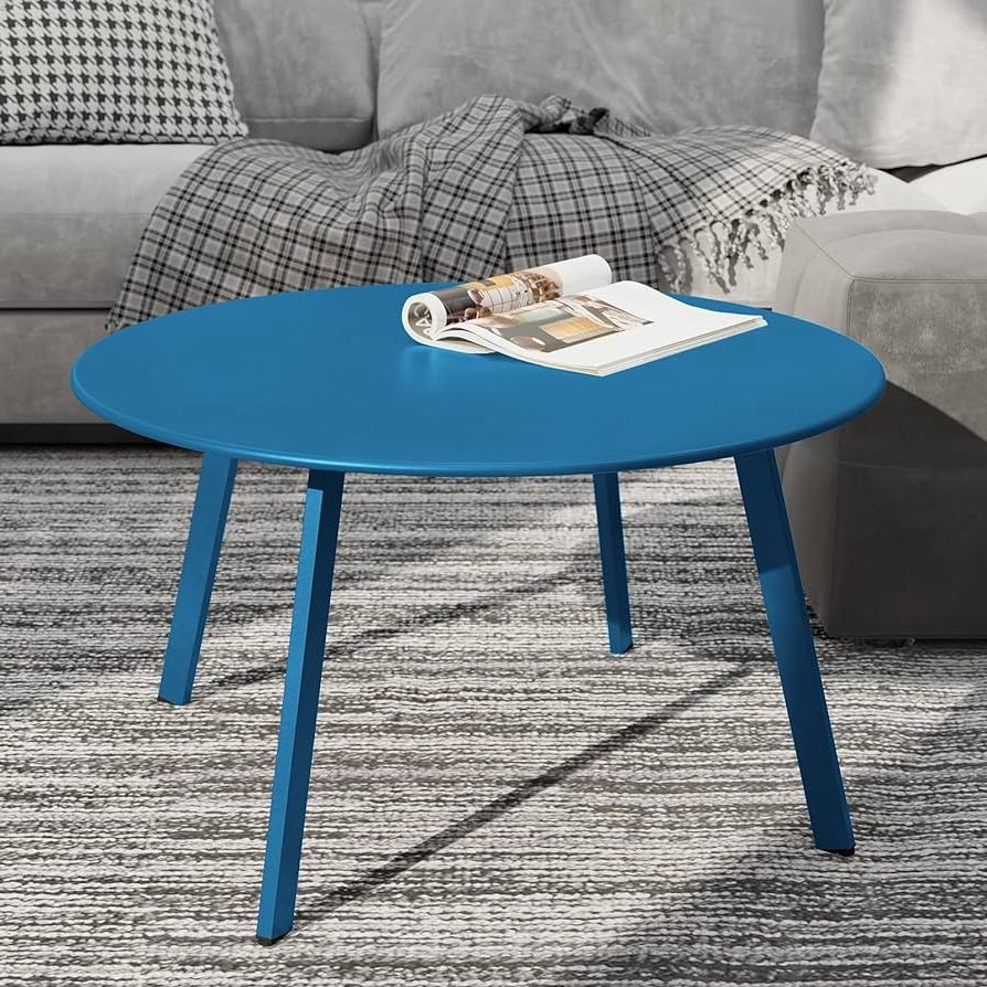 Grand Patio Round Steel Coffee Table, Weather Resistant Patio Side Table,  Outdoor & Indoor Metal Round End Table With Square Feet, Great For  Backyard, Patio, Deck, Peacock Blue : Amazon.in: Home & Within Fashionable Round Steel Patio Coffee Tables (Photo 8 of 10)