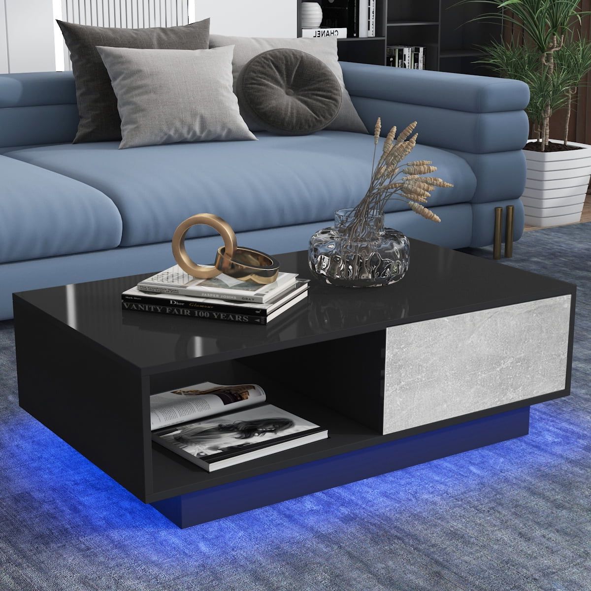 Hommpa High Gloss Black Coffee Table With 4 Drawers And Open Shelf Led Sofa  Side End Tea Table Modern Living Room Furniture With Storage Space –  Walmart For Well Liked High Gloss Black Coffee Tables (View 10 of 10)