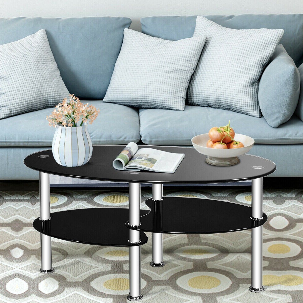 Ivy Bronx Oval Tempered Glass Side Coffee Table (View 10 of 10)