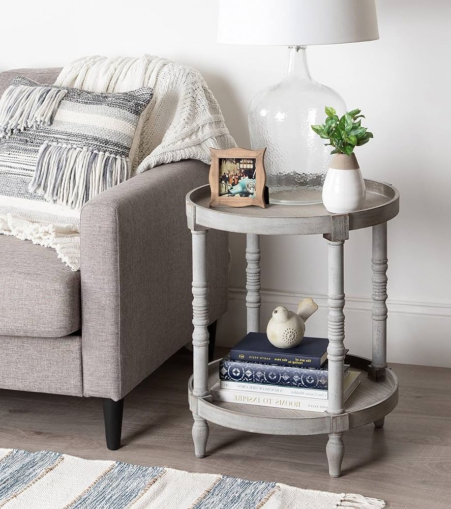 Kate And Laurel Bellport Farmhouse Drink Tables Throughout Favorite Amazon: Kate And Laurel Bellport Shabby Chic Round Side Accent Table Or  Plant Stand With Turned Legs And Lower Shelf, Distressed Gray Finish : Home  & Kitchen (Photo 3 of 10)