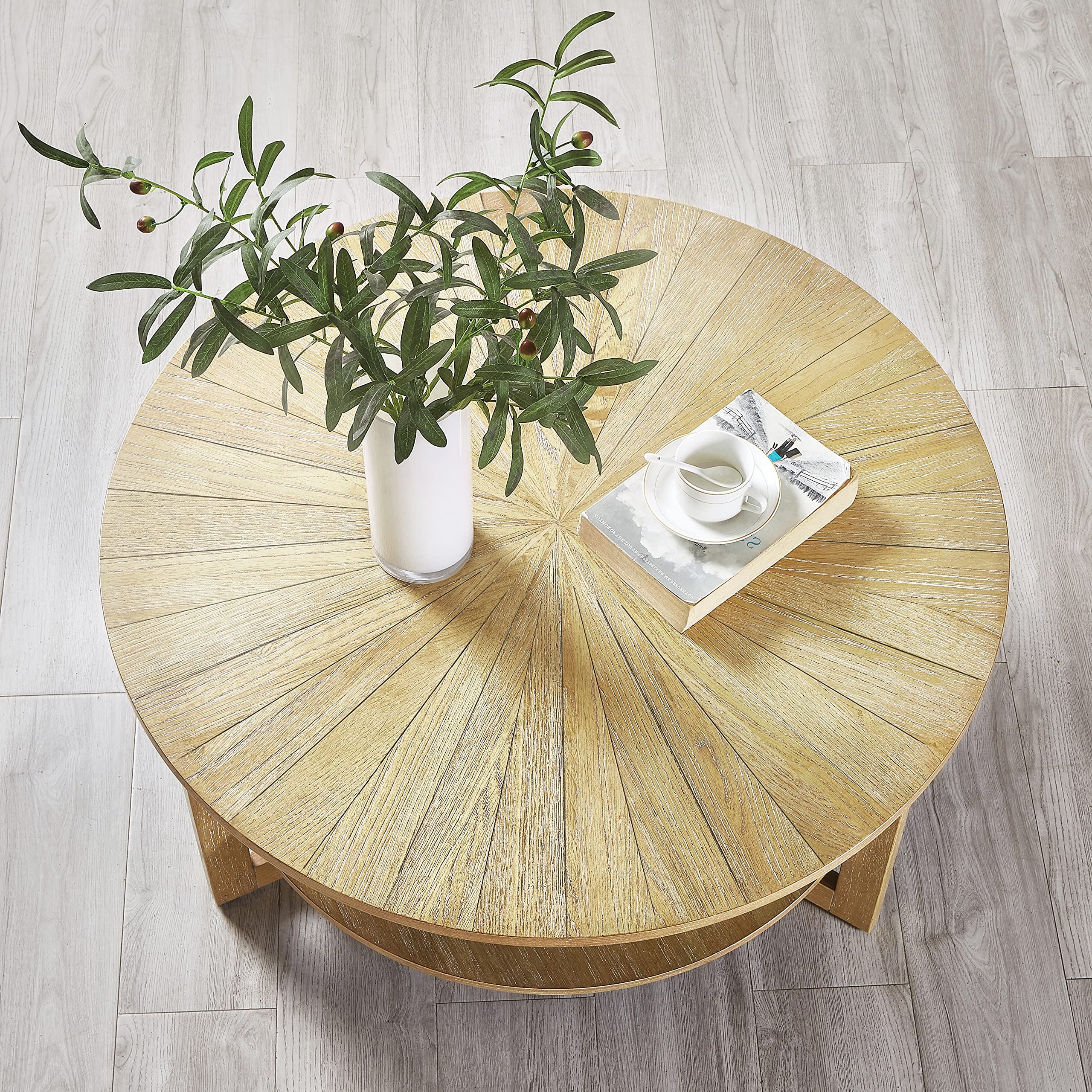 Latest Coffee Tables With Round Wooden Tops In Gexpusm Round Oak Wood Coffee Table, Farmhouse Coffee Table For Living  Room, Solid Wood Circle Center Table, 2 Tier Round Wooden Rustic Natural  Table, 35.3" D X17.8 H : Amazon.au: Home (Photo 2 of 10)