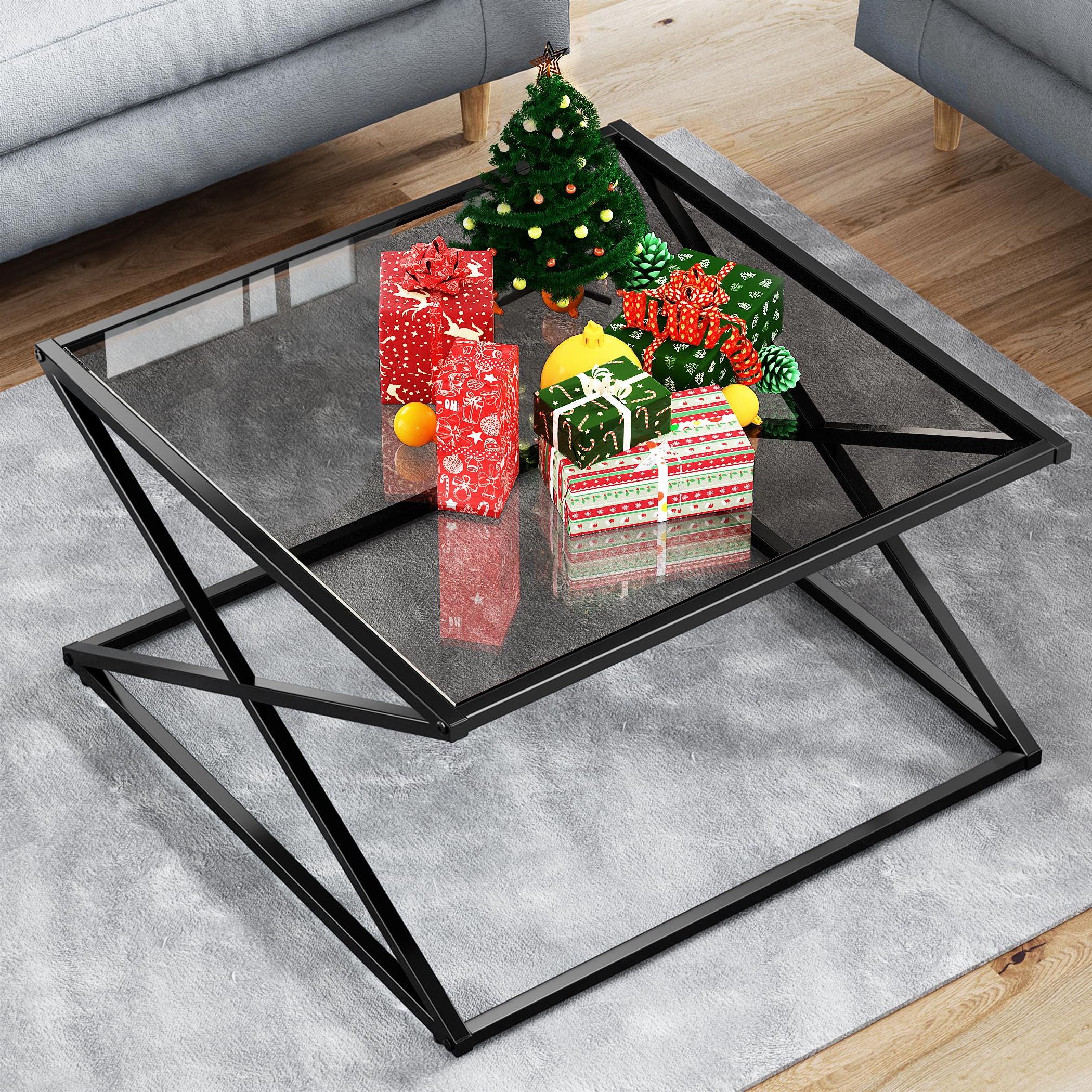 Latest Tempered Glass Coffee Tables Regarding Amazon: Glass Coffee Table, 27.6" Modern Small Coffee Table Center Table  Glass Top Clear Square Coffee Tables For Living Room Home Office,  Minimalist Design Easy Assembly, Tempered Glass – Gray Black : Home (Photo 5 of 10)