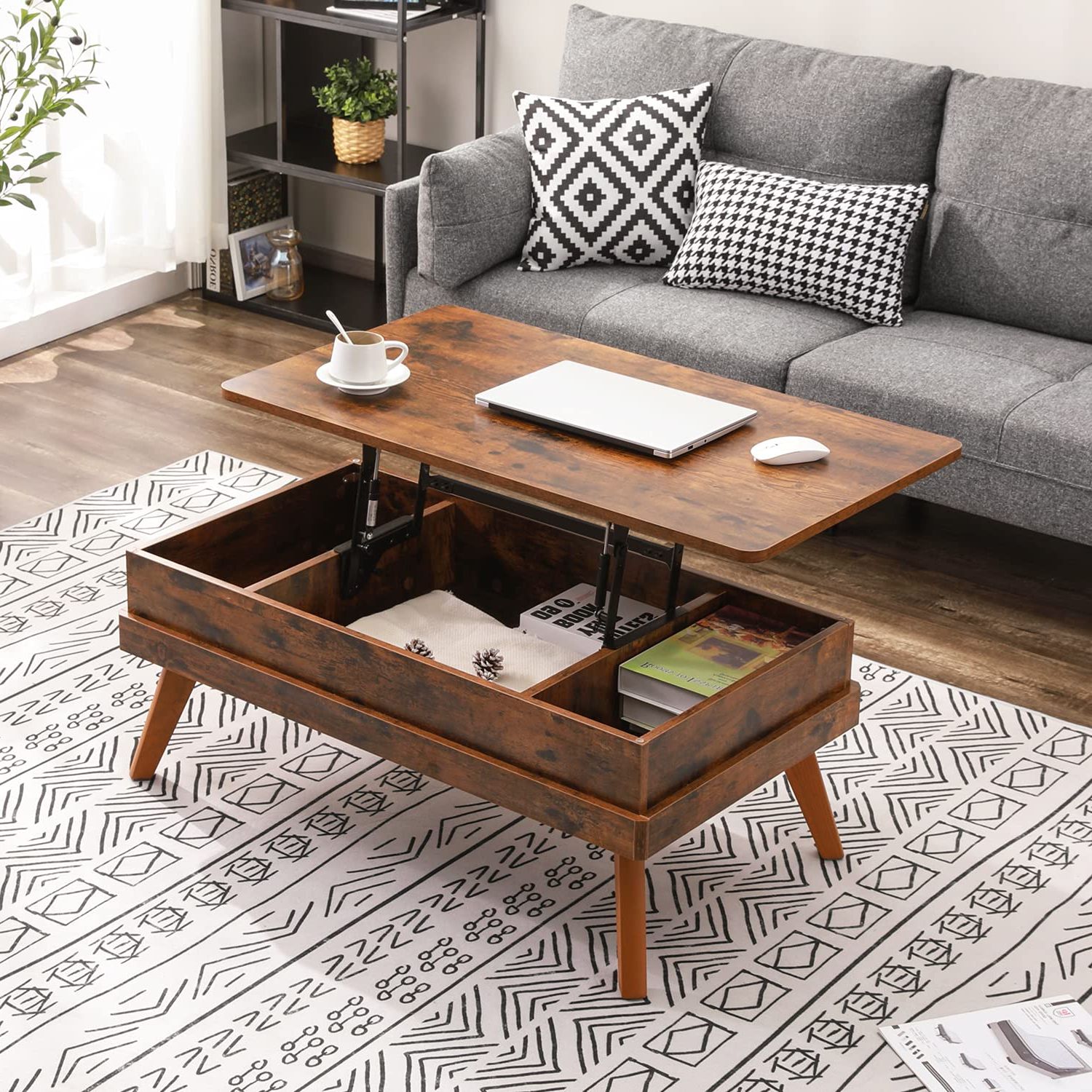 Lift Top Coffee Tables Inside Popular Bidiso Lift Top Coffee Table, Easy To Assembly Center Table With Hidden  Storage Compartment, Industrial Lift Tabletop Dining Table For Living Room  Reception/home Office, Rustic Brown: Buy Online At Best Price In Uae – (View 2 of 26)