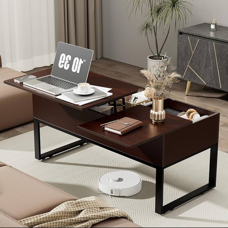 Lift Top Coffee Tables With Storage Drawers For Favorite Amazon: Veelok Lift Top Coffee Table For Living Room With Hidden Storage  Compartment On Rolling Wheels, 3 Way Slide Desktop Drawer Modern Coffee  Tables, 43.3" Wood Coffee Table, 440lbs Max Weight, Espresso : (Photo 6 of 10)
