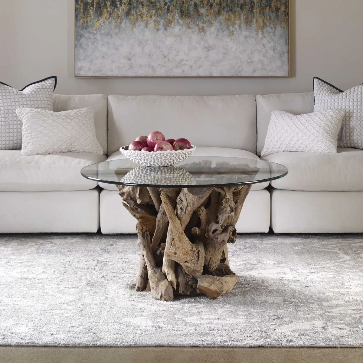 Luxe Natural Driftwood Teak Coffee Table Beach 36" Cocktail Branch Coastal  Round (Photo 9 of 10)