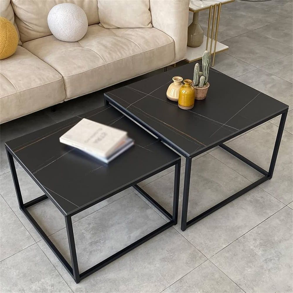 Modern Nesting Coffee Tables In Well Known Liying Modern Nesting Coffee Table Set Of 2 For Living Room Center Office,  Square Marble Table With Stackable (color : Picture Color, Size : One Size)  : Amazon.fr: Cuisine Et Maison (Photo 1 of 10)
