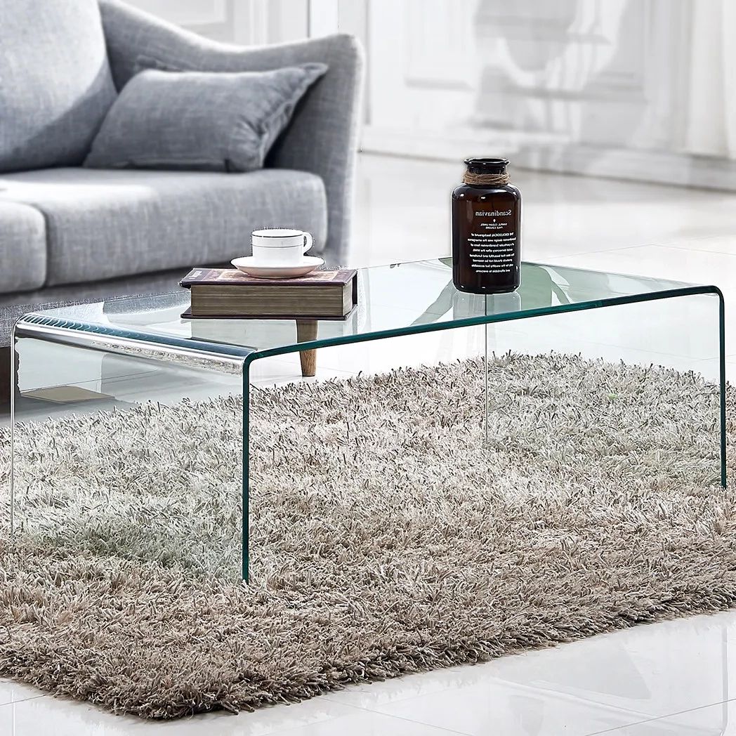 Modern Rectangular Waterfall Design Tempered Glass Coffee Table (Photo 4 of 10)