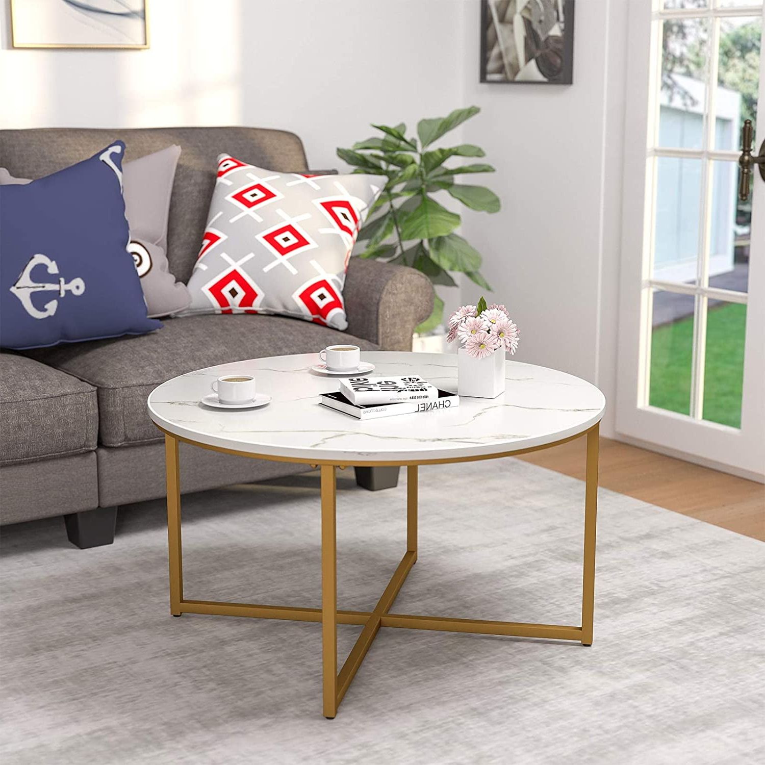 Modern Round Faux Marble Coffee Tables In Most Recent 36in Faux Marble Modern Living Room Round Accent Side Coffee Table –  Walmart (Photo 5 of 10)