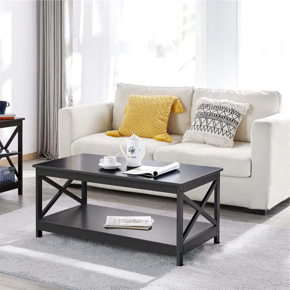 Modern Wooden X Design Coffee Tables Pertaining To Most Recent Modern Wooden X Design Rectangle Coffee Table With Storage Shelf Multiple  Colors (Photo 1 of 10)