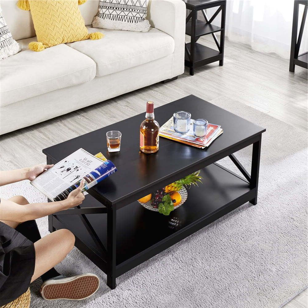 Modern Wooden X Design Rectangle Coffee Table With Storage Shelf Multiple  Colors (Photo 3 of 10)