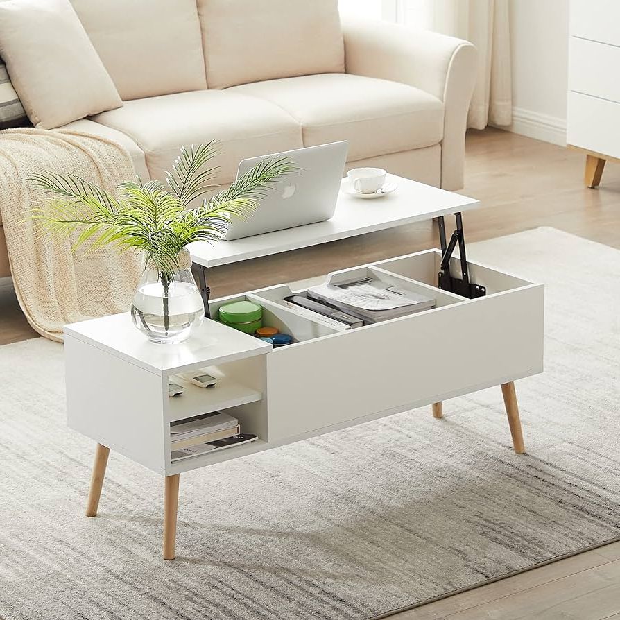 Most Current Amazon: Lift Top Coffee Table, 43'' Modern Coffee Table With Hidden  Storage Compartment & Open Shelves, For Living Room, Office : Home & Kitchen Regarding Modern Coffee Tables With Hidden Storage Compartments (Photo 6 of 10)