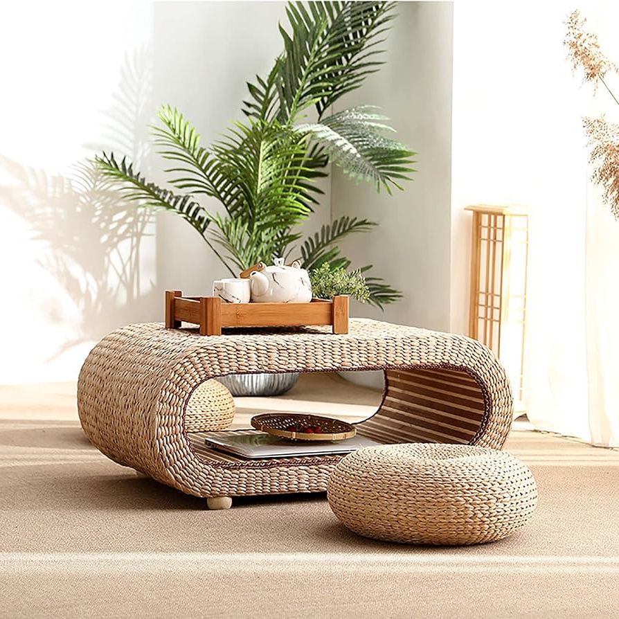Most Current Rattan Coffee Tables For Amazon: Rattan Woven Coffee Table,japanese Floor Table Wicker Coffee  Table,farmhouse Rustic Tea Table Low Table,rectangle Seagrass Tatami Table  Coffee Table For Living Room(23.6*17.7*11.8 Inch, Natural) : Home & Kitchen (Photo 7 of 10)