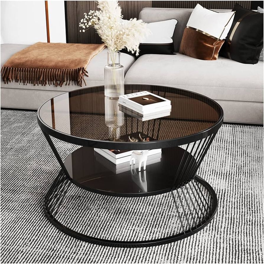 Most Popular Amazon: End Table 23.6" 2 Tier Round Coffee Table With Open Storage  Shelf For Living Room, Tempared Glass Tabletop, Metal Frame, Simple &  Modern Center Table For Small Space Side Table (color : In Coffee Tables With Open Storage Shelves (Photo 1 of 10)