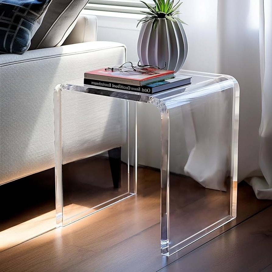 Most Popular Amazon: Mesailup Acrylic End Table,16" L X 12" W X 18" H X 3/4",thick Clear  Coffee Nightstand Table,clear Shower Stool,modern Lucite Side Table With  Round Edges For Livingroom, Bathroom And Bedroom : Pertaining To Transparent Side Tables For Living Rooms (View 4 of 10)