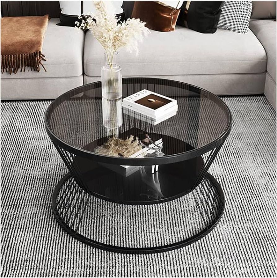 Most Popular Coffee Tables With Open Storage Shelves With Amazon: End Table 23.6" 2 Tier Round Coffee Table With Open Storage  Shelf For Living Room, Tempared Glass Tabletop, Metal Frame, Simple &  Modern Center Table For Small Space Side Table (color : (Photo 2 of 10)