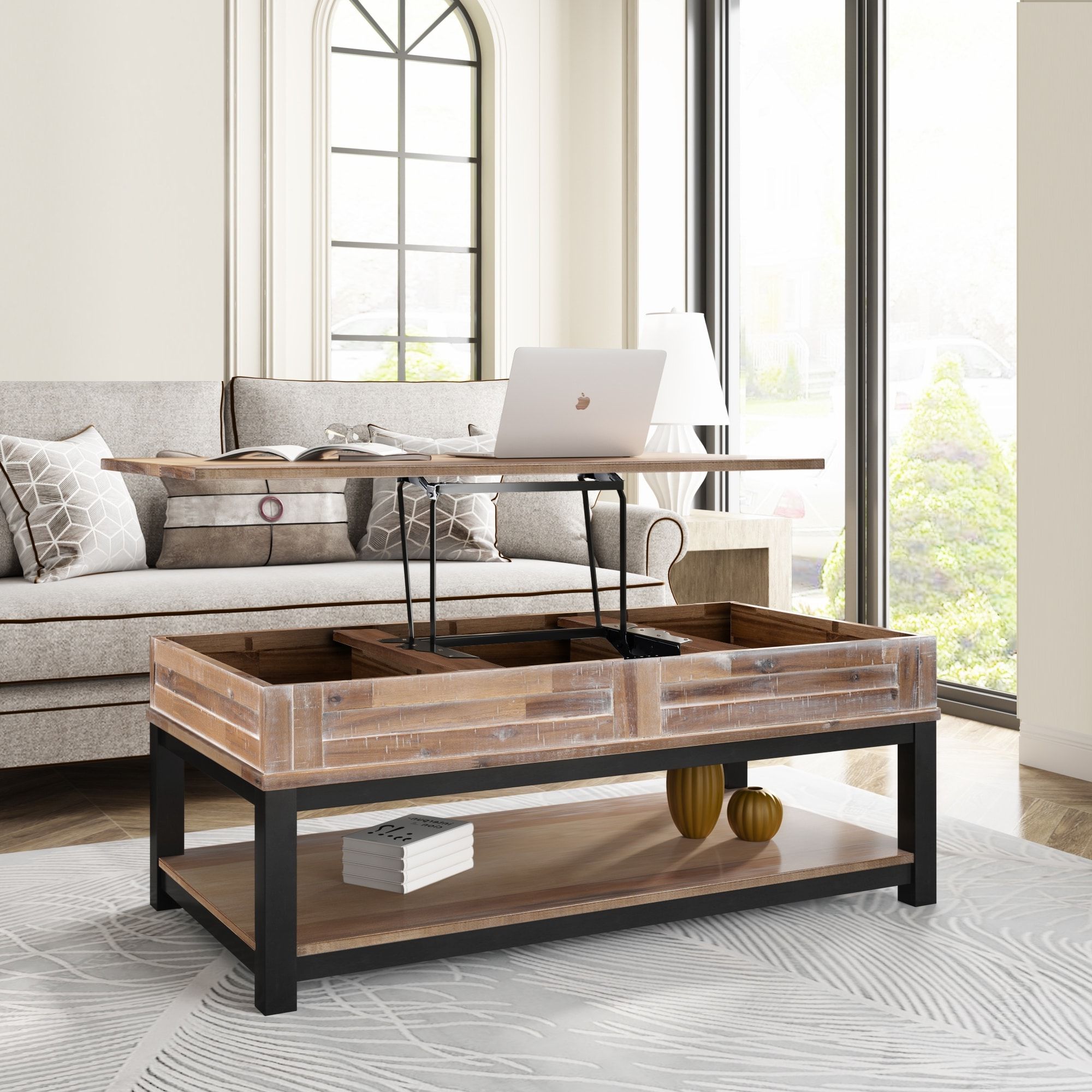 Most Popular Lift Top Coffee Tables With Shelves Throughout Wooden Lift Top Coffee Table With Inner Storage Space And Shelf – Bed Bath  & Beyond –  (View 7 of 10)