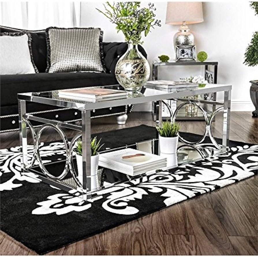 Most Popular Metal 1 Shelf Coffee Tables With Amazon: Furniture Of America Beller Contemporary Metal 1 Shelf Coffee  Table In Chrome : Home & Kitchen (Photo 2 of 10)