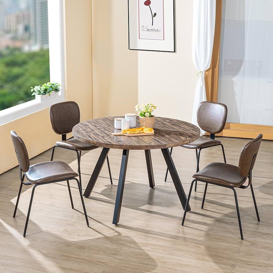 Most Recent Amazon – Simtonal Round Wood Dining Table For 4 6, 47" Mid Century  Modern Kitchen Table (only Table), Brown – Tables Intended For Coffee Tables For 4 6 People (View 10 of 10)