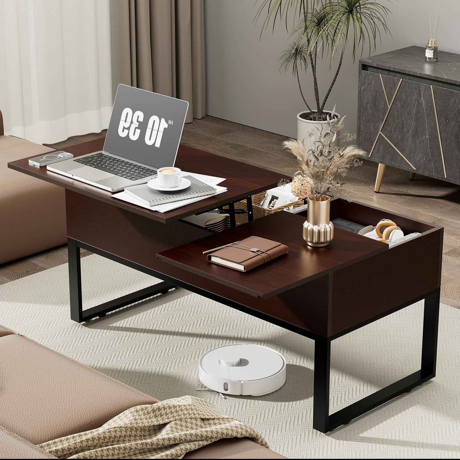 Most Recent Lift Top Coffee Tables With Storage Within Amazon: Veelok Lift Top Coffee Table For Living Room With Hidden Storage  Compartment On Rolling Wheels, 3 Way Slide Desktop Drawer Modern Coffee  Tables, 43.3" Wood Coffee Table, 440lbs Max Weight, Espresso : (Photo 2 of 10)